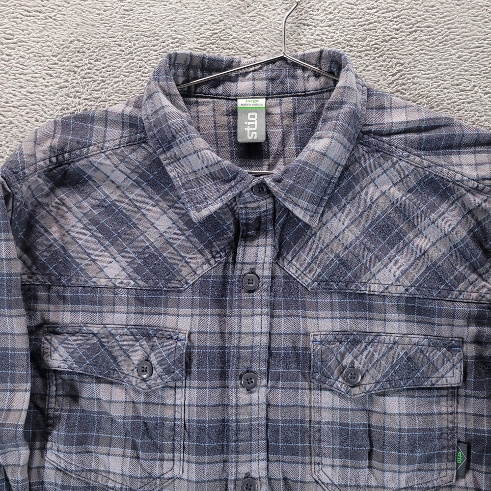 Stio Shirt Mens L Blue Eddy Plaid Flannel Long Sleeve Button Front Pockets